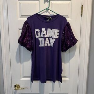 Purple Sequin Sleeve Game Day Top
